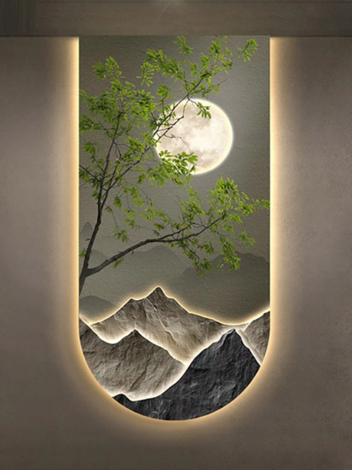 Hanging Moon Lamp - Corridor entrance, background wall, landscape, moon,