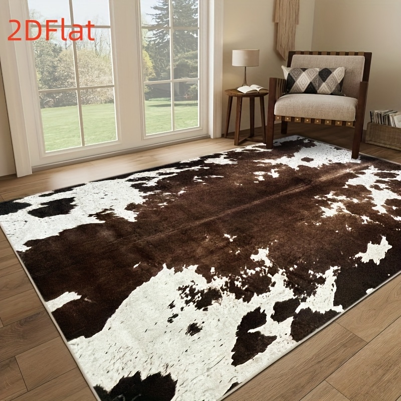 Cowhide Rug Faux - 2D Flat Cowhide Print Flannel Area