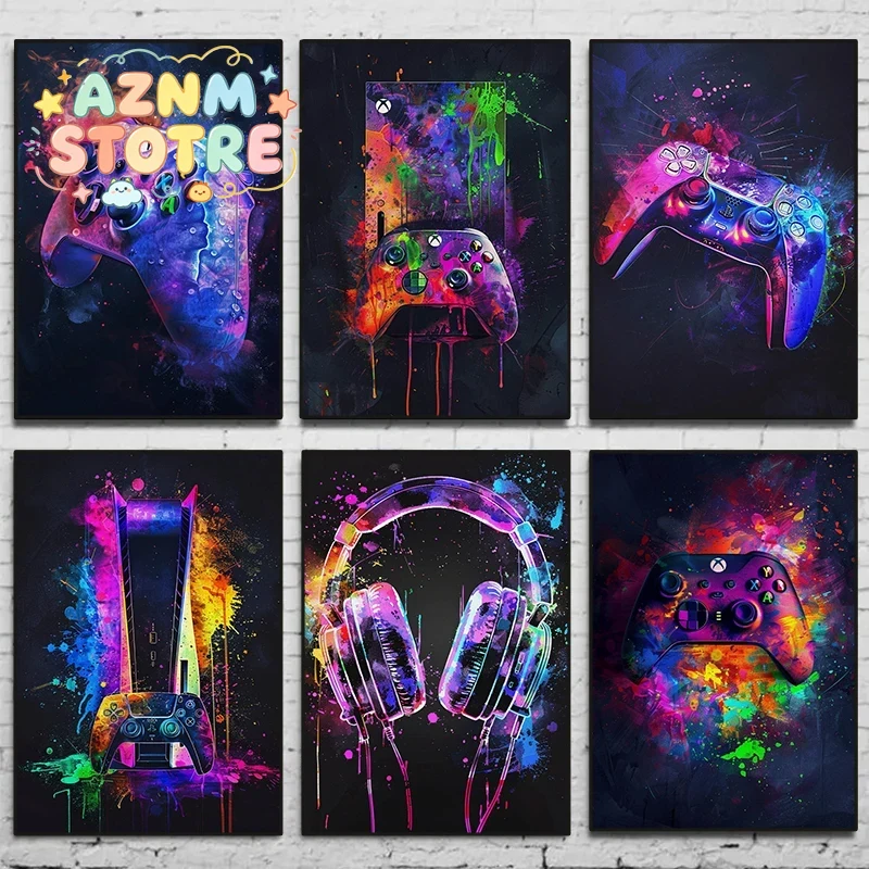 Home Decor Xbox Games - Watercolor Neon Video Game Posters XBOX