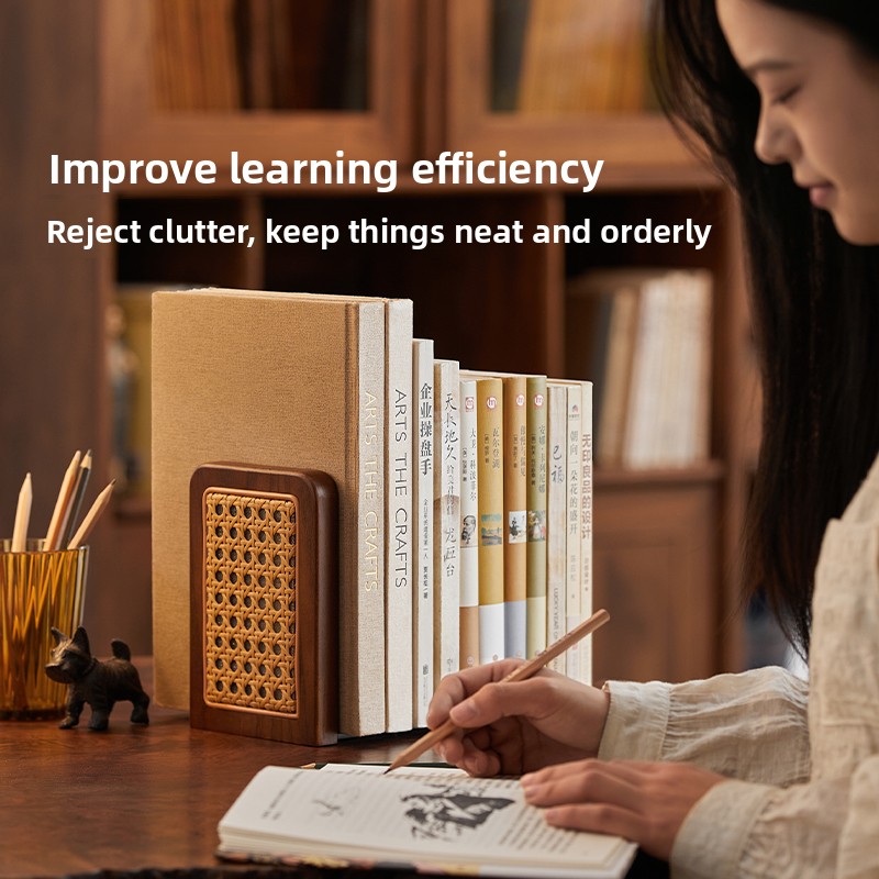 Aesthetic Bookend - Rattan Woven Bookends Creative Book Holder