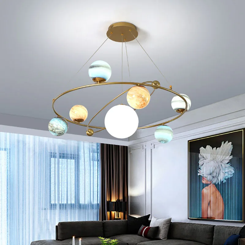 Hanging Moon Lamp - Nordic Planet Chandelier Ceiling Simple Living