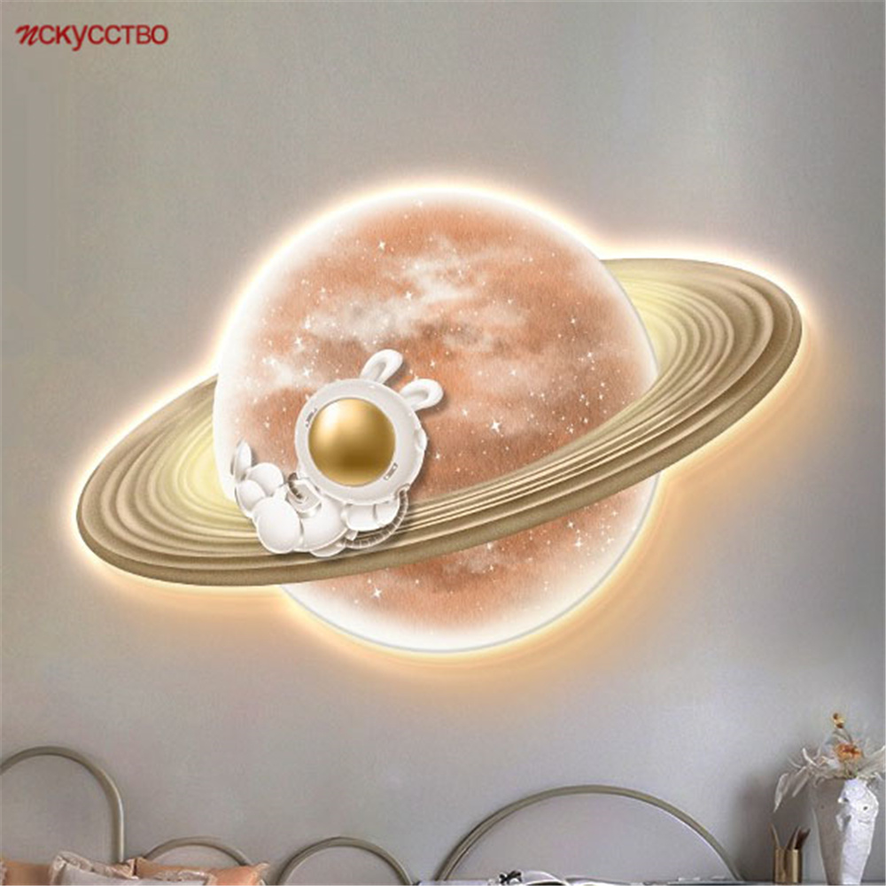 Hanging Moon Lamp - Cartoon Moon Astronaut Mural Led Wall