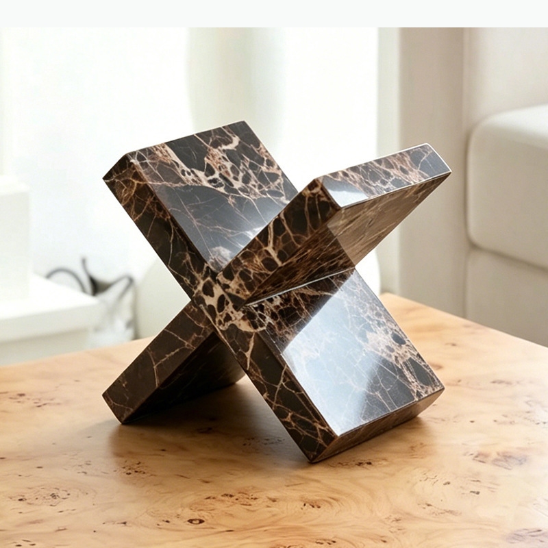 Aesthetic Bookend - X-shaped Marble Ornament Bookshelf Cross Art
