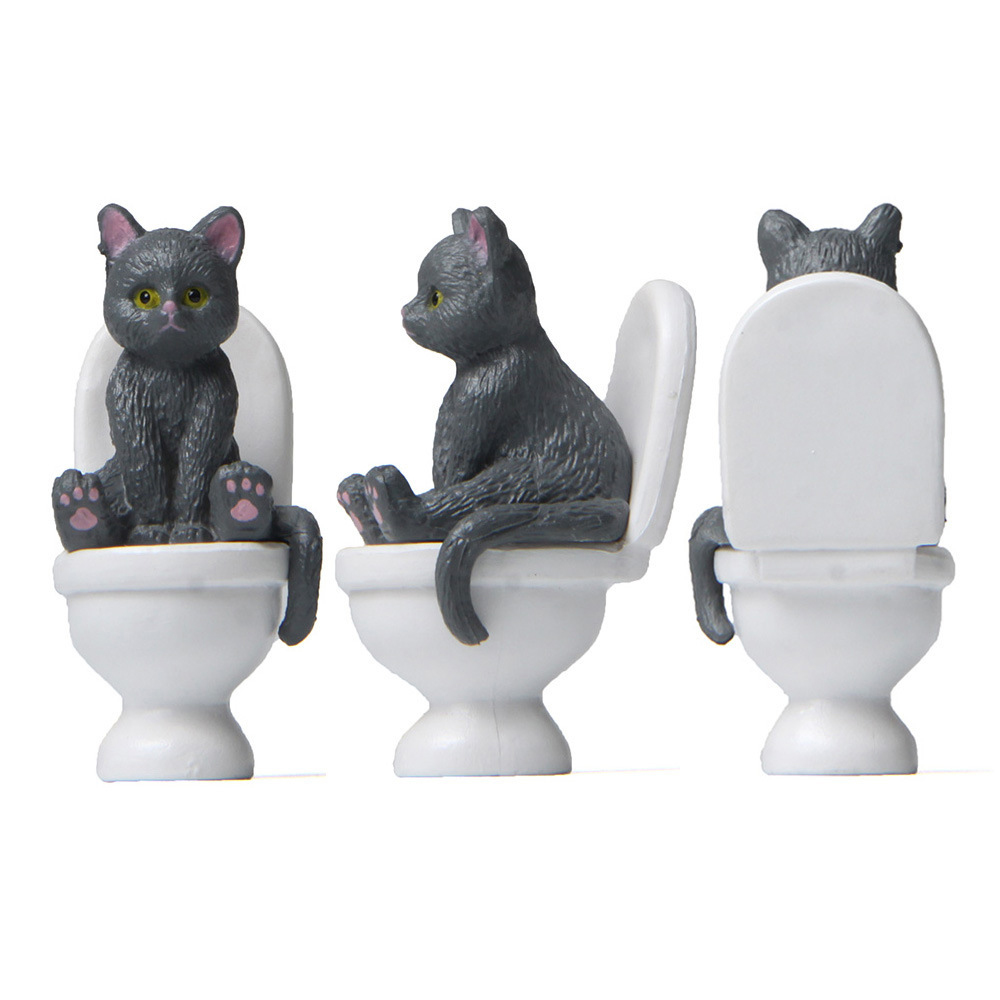 Cat Sit On Figurines Toilet Ca - Home Decor Korea review and price