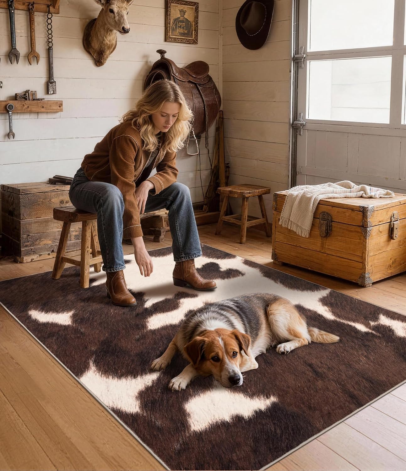 Brown Faux Cowhide Area Rug, S - Cowhide Rug Faux review and price