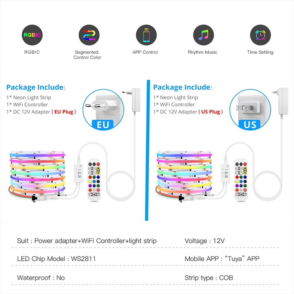 Tuya WiFi WS2811 RGBIC COB LED - Home Decor Free App review and price