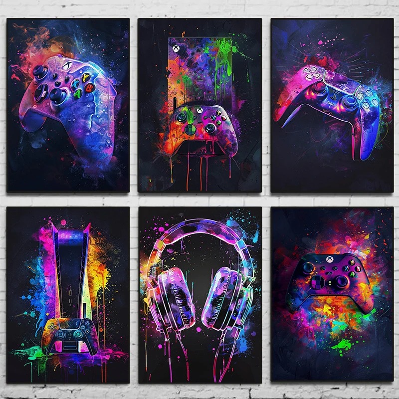 Watercolor Neon Video Game Pos - Home Decor Xbox Games review and price